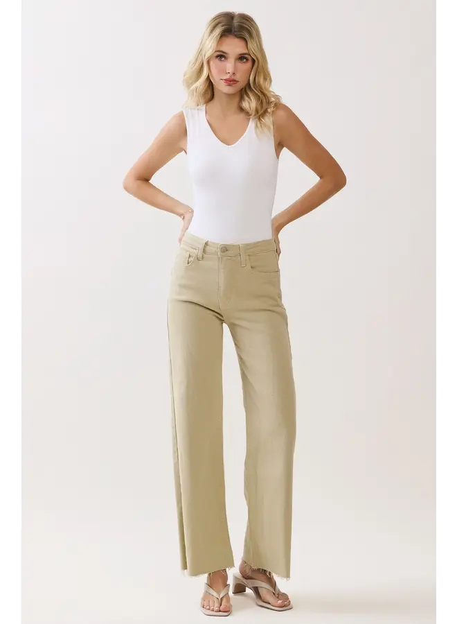 Paola A-Line Scissor Gem Wide Jean - Matcha