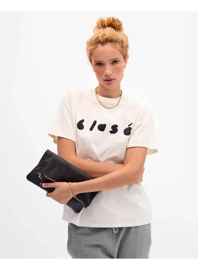 Foldover Clutch with Tabs - Petit Caviar - Black