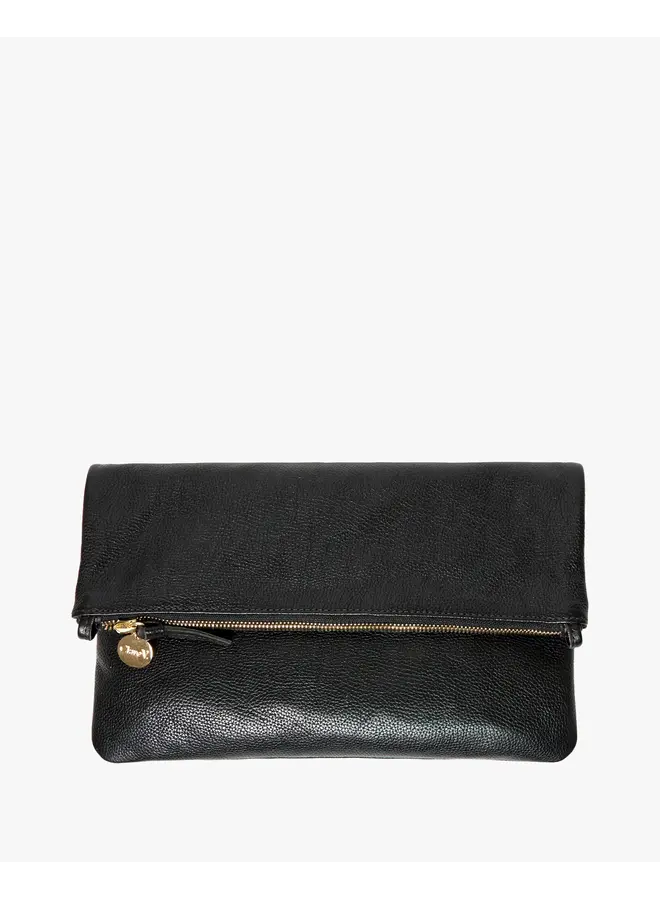 Foldover Clutch with Tabs - Petit Caviar - Black