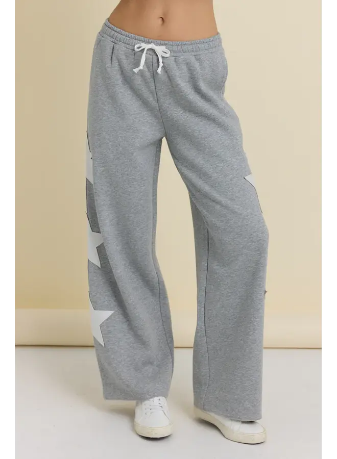 Reverse Terry Wide Leg Pants with Star Applique