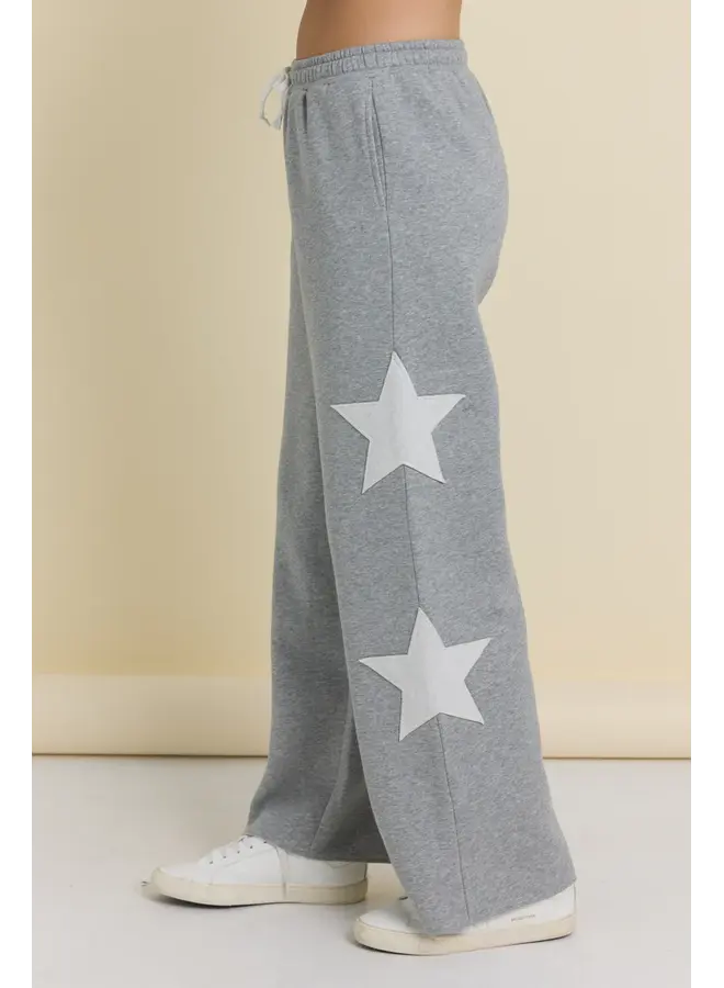 Reverse Terry Wide Leg Pants with Star Applique