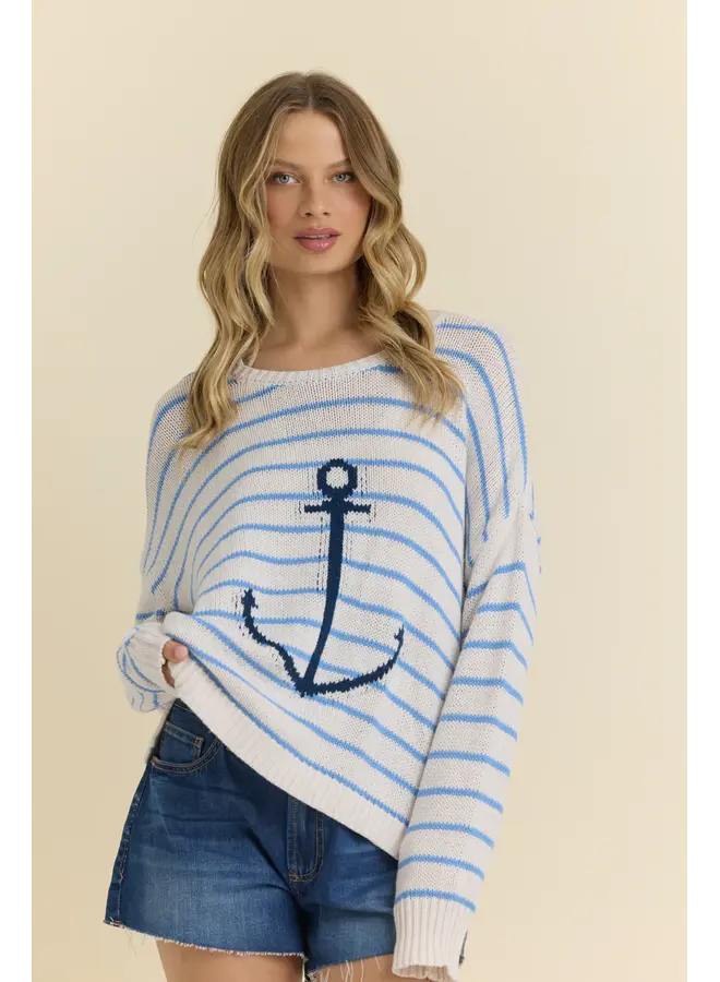 Purl Knit Stripe Sweater with Anchor