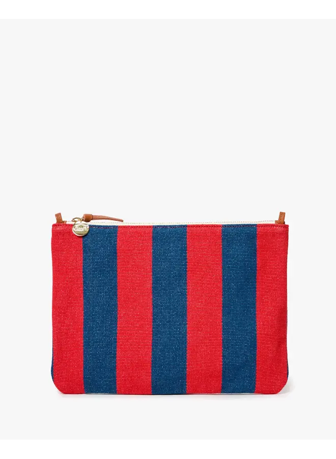 Flat Clutch w/ Tabs - Canvas Stripe - Poppy/French Blue