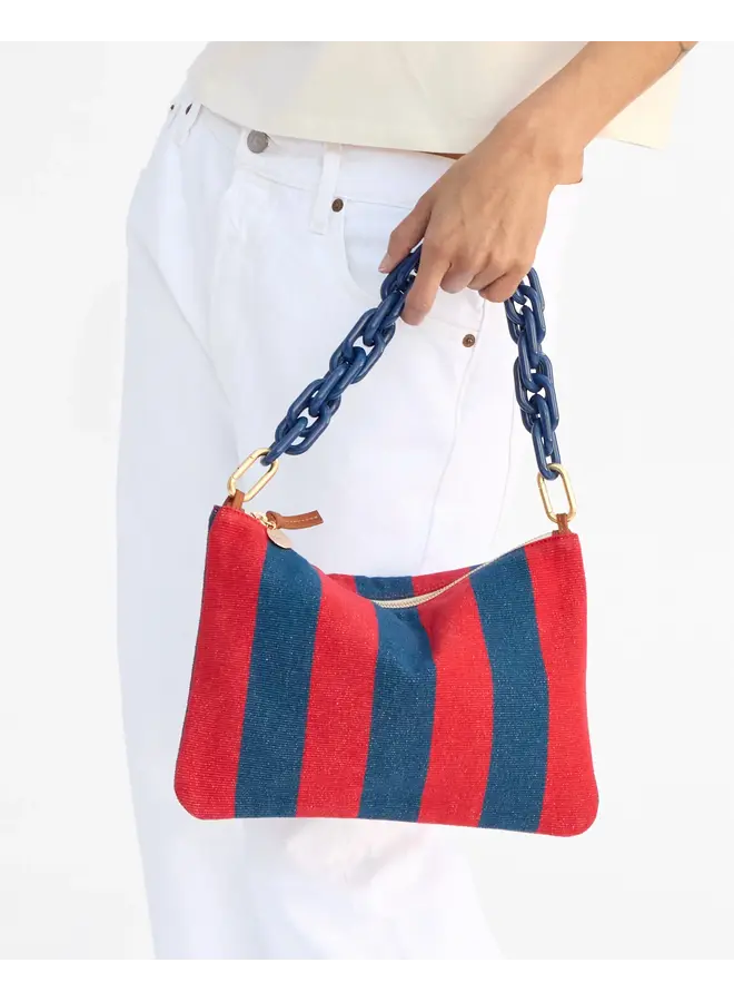 Flat Clutch w/ Tabs - Canvas Stripe - Poppy/French Blue