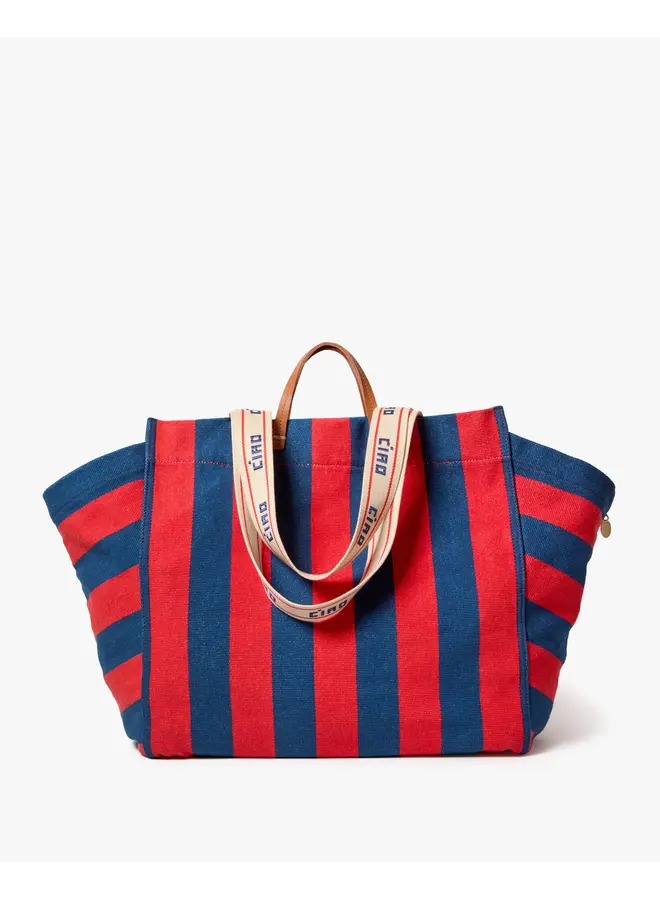 La Cote Tote - Canvas Stripe - Poppy/French Blue