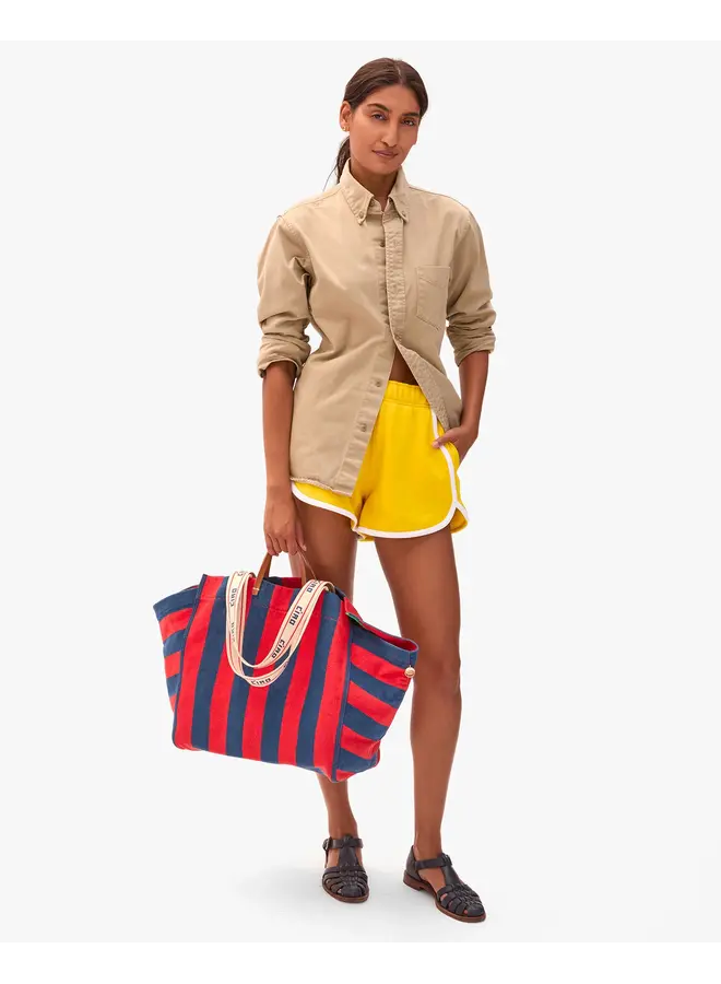 La Cote Tote - Canvas Stripe - Poppy/French Blue