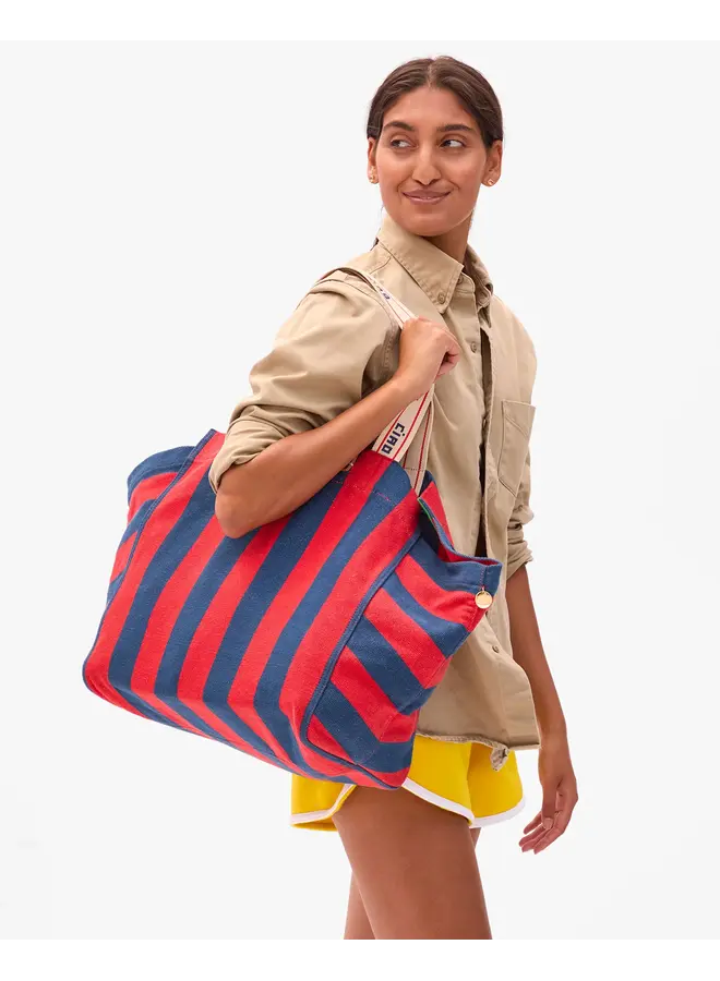 La Cote Tote - Canvas Stripe - Poppy/French Blue
