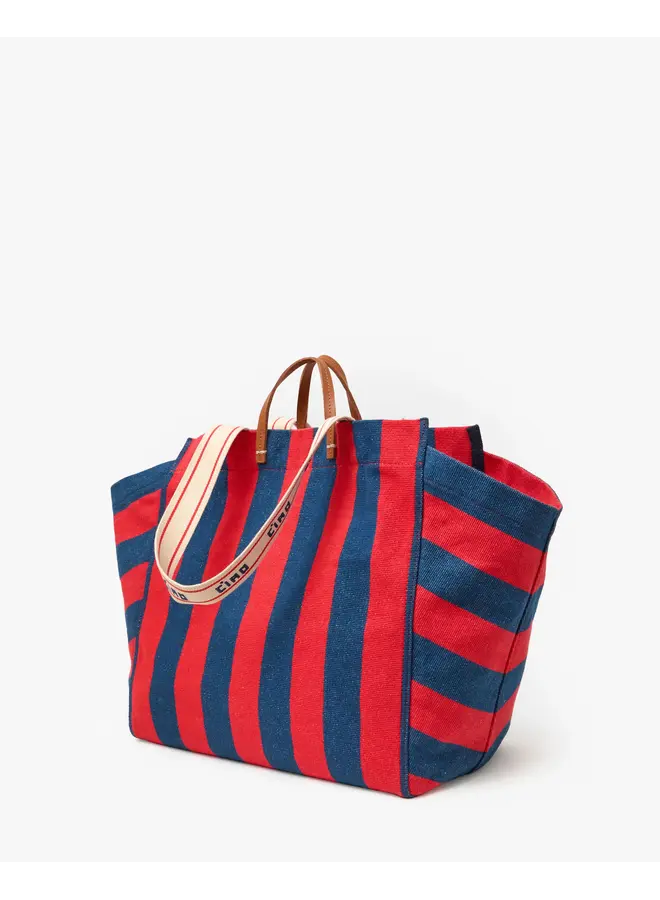 La Cote Tote - Canvas Stripe - Poppy/French Blue