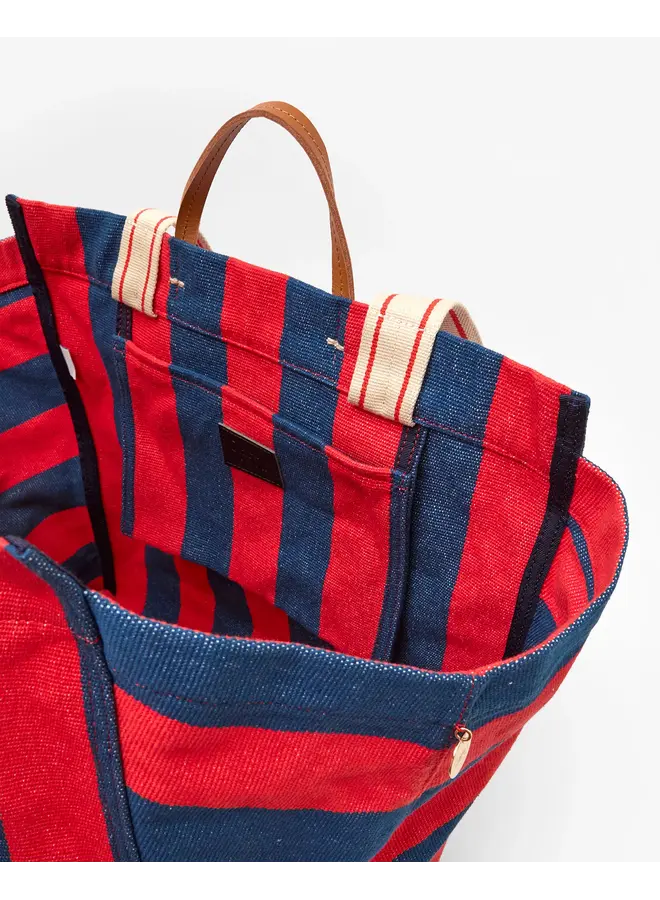 La Cote Tote - Canvas Stripe - Poppy/French Blue