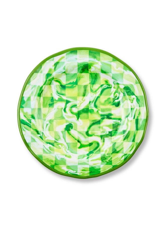 Green Marble Check Melamine Dinner Plates, Set of 4
