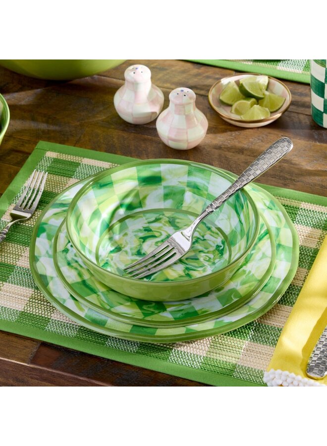Green Marble Check Melamine Dinner Plates, Set of 4