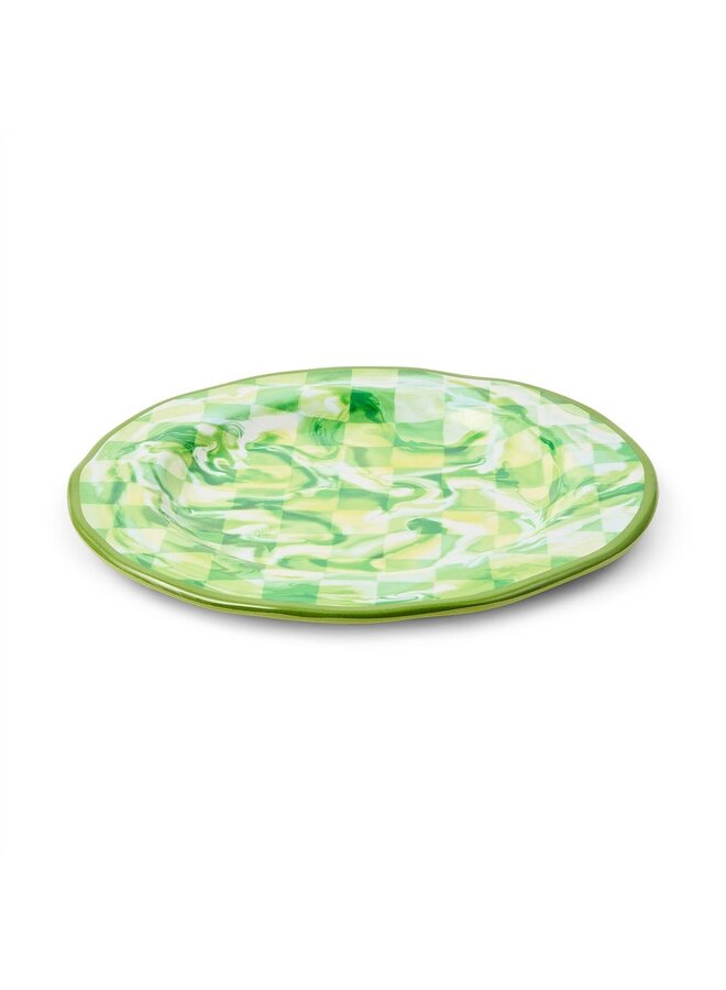 Green Marble Check Melamine Dinner Plates, Set of 4