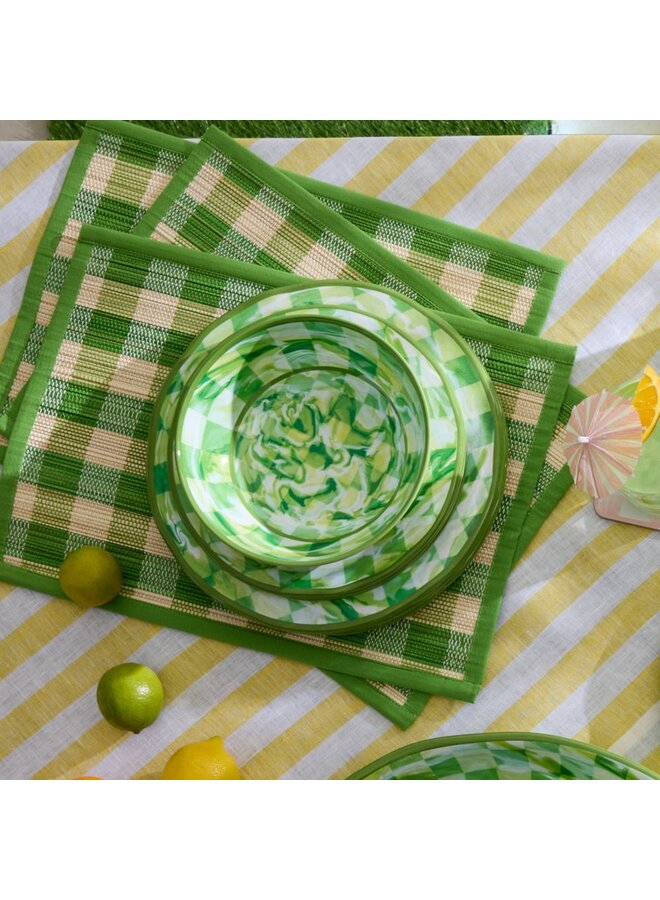 Green Marble Check Melamine Dinner Plates, Set of 4