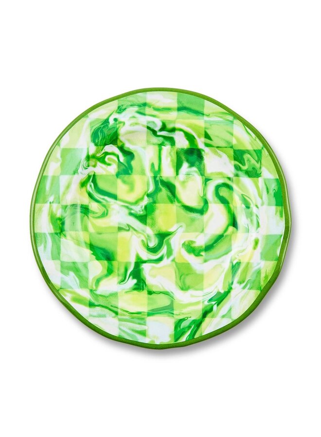 Green Marble Check Melamine Salad Plates, Set of 4