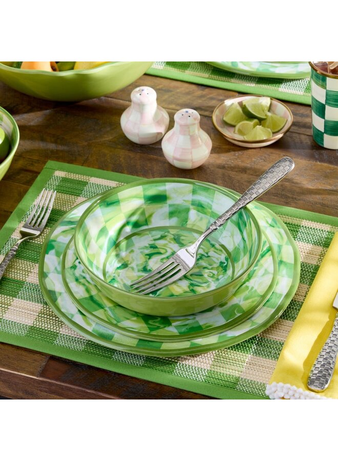Green Marble Check Melamine Salad Plates, Set of 4