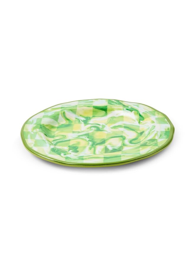 Green Marble Check Melamine Salad Plates, Set of 4