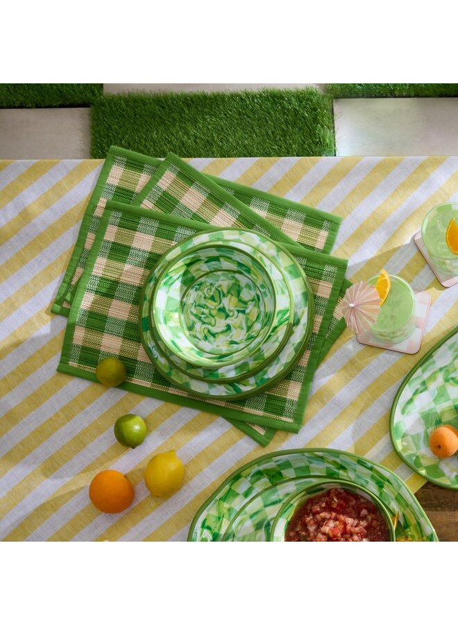 Green Marble Check Melamine Salad Plates, Set of 4