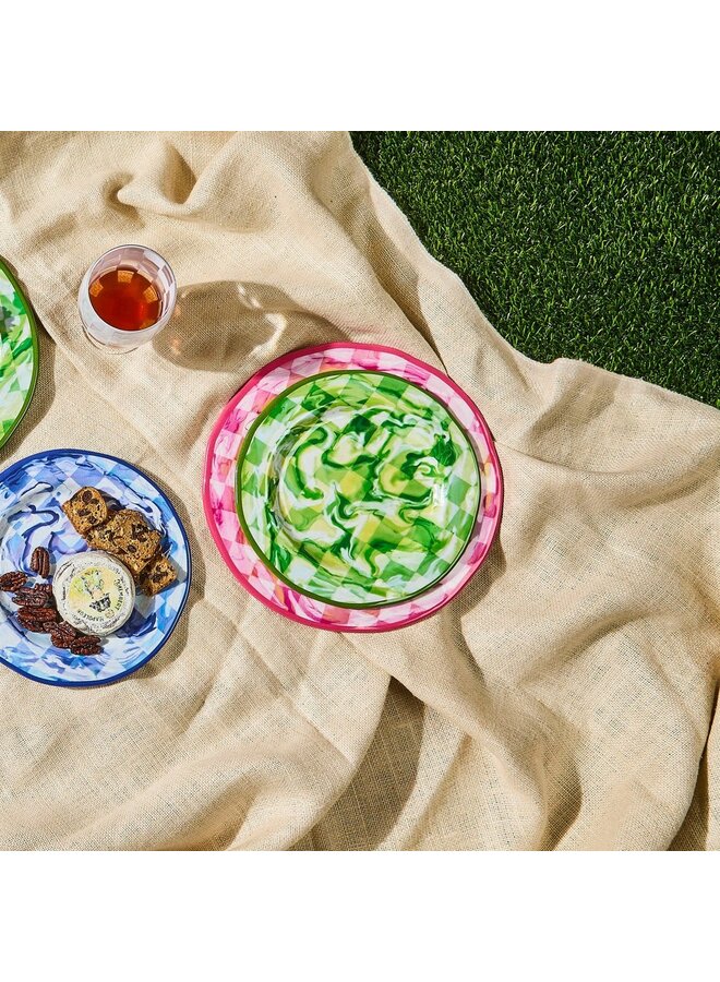 Green Marble Check Melamine Salad Plates, Set of 4
