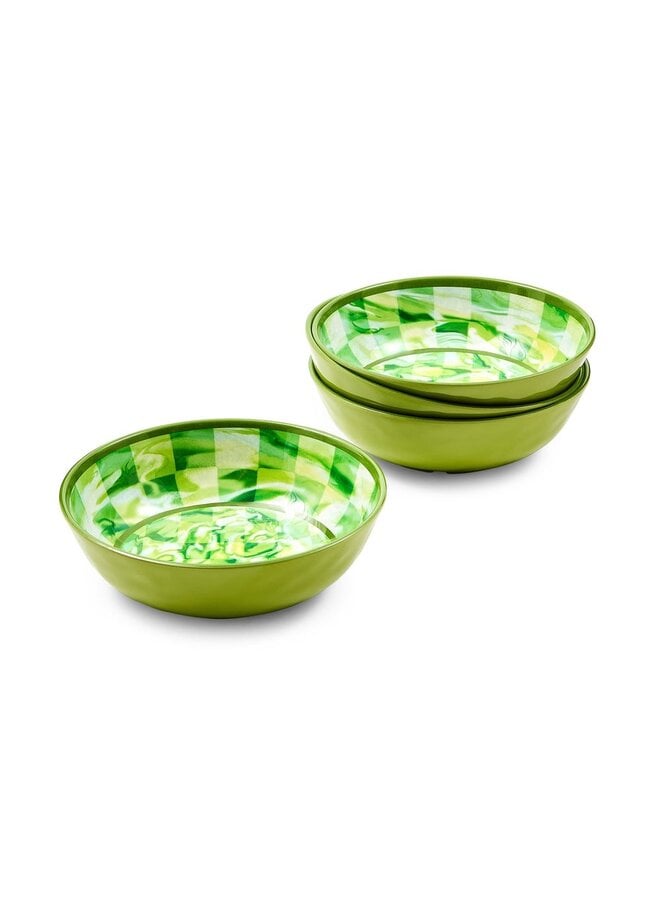 Green Marble Check Melamine Small Bowls, Set of 4