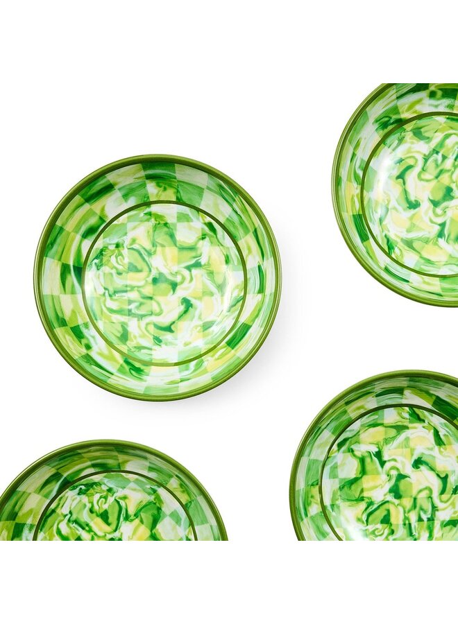 Green Marble Check Melamine Small Bowls, Set of 4