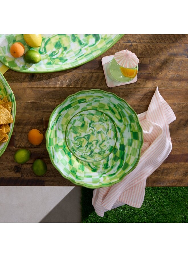 Green Marble Check Melamine Serving Bowl