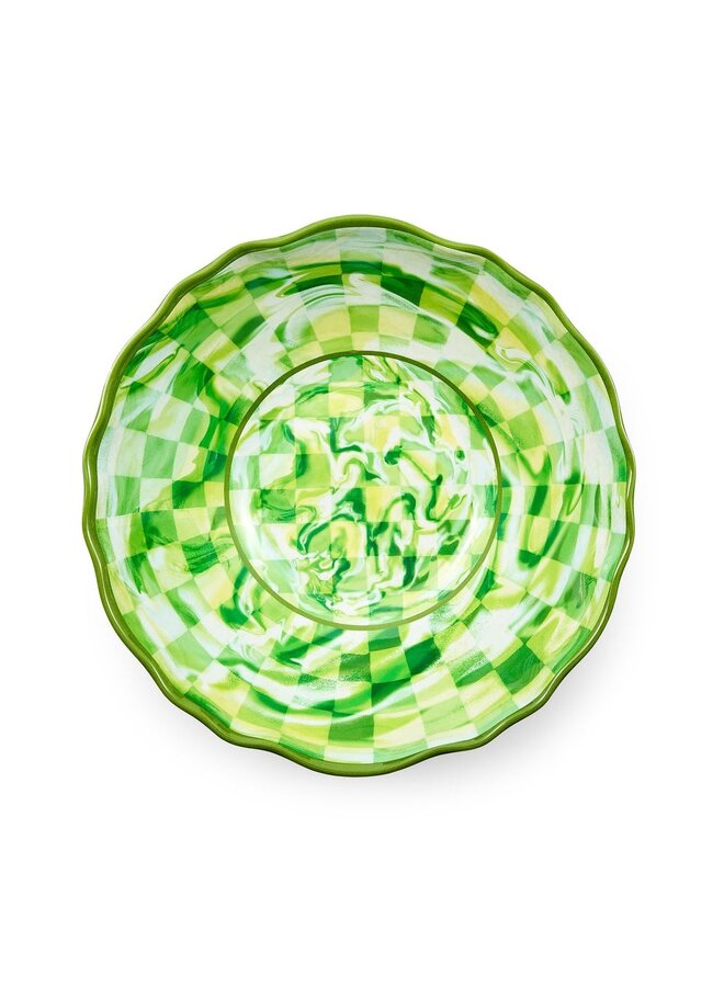 Green Marble Check Melamine Serving Bowl