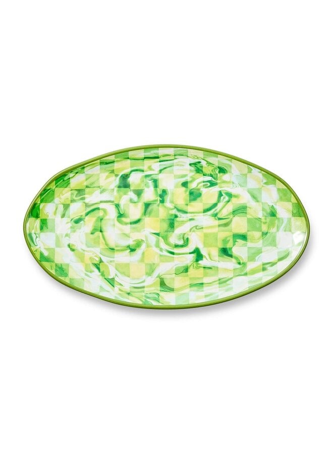 Green Marble Check Melamine Oval Platter