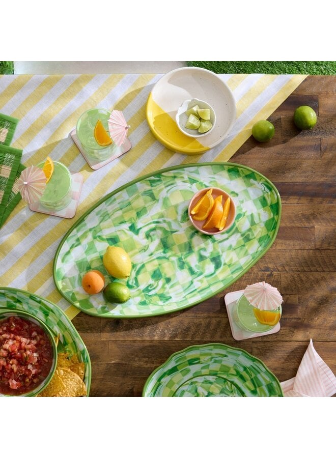 Green Marble Check Melamine Oval Platter