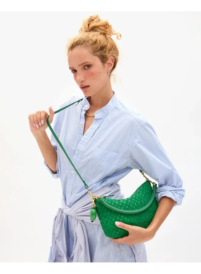 Petit Moyen Messenger - Leather & Suede Woven Checker - Grass