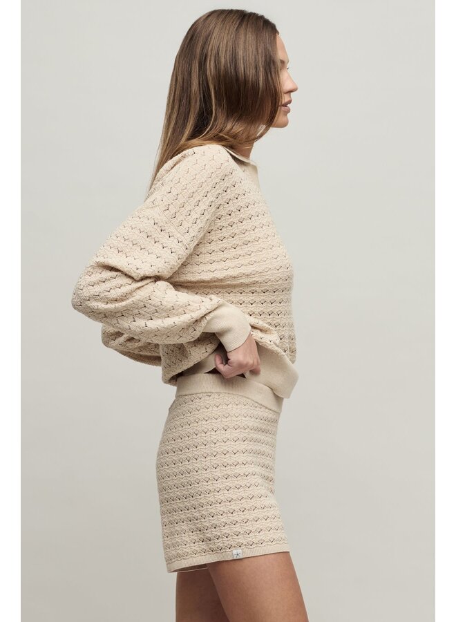 Heathered Cotton Tulip Pointelle Collared Pullover -