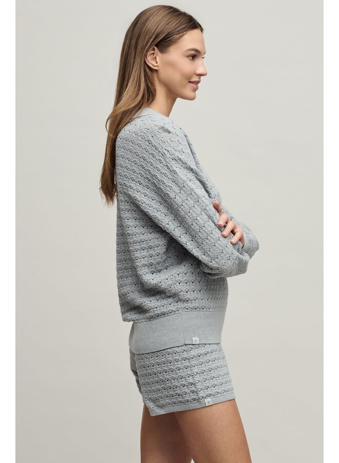 Heathered Cotton Tulip Pointelle Collared Pullover -