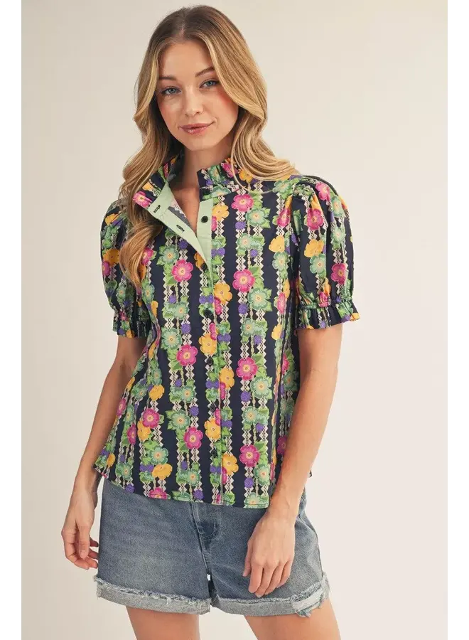 Maggie Button Front Floral Blouse -
