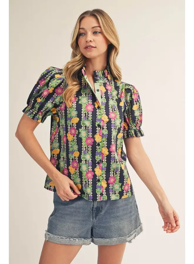 Maggie Button Front Floral Blouse -