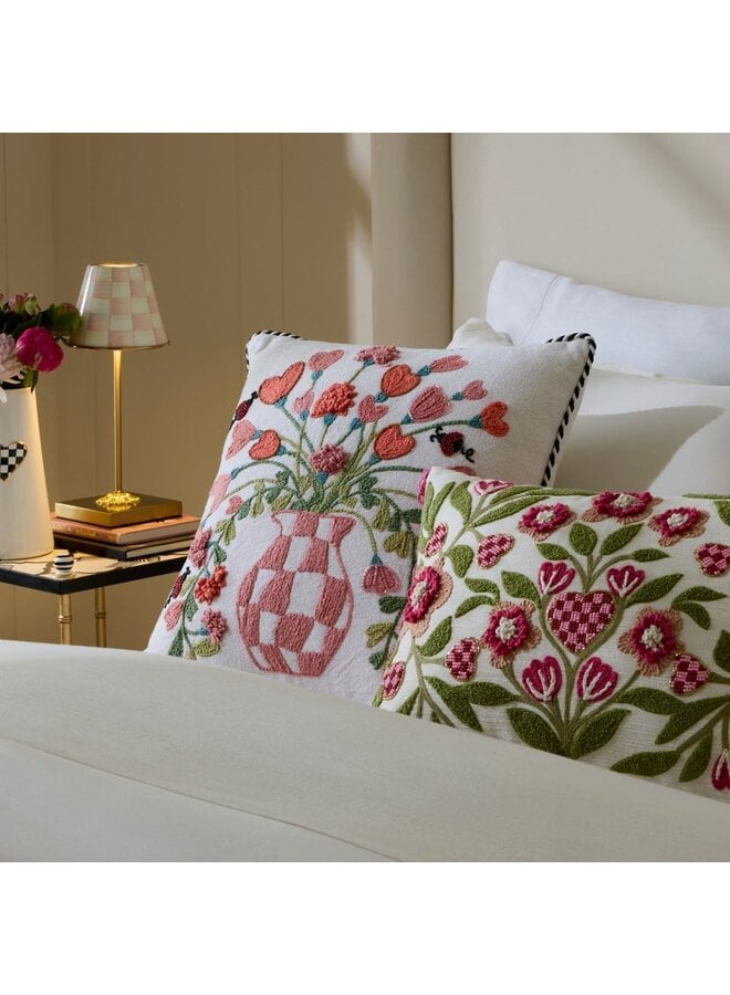 Pink Check Hearts Bouquet Throw Pillow