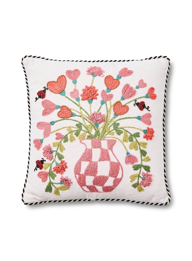 Pink Check Hearts Bouquet Throw Pillow