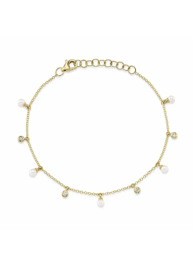 14K Yellow Gold Diamond & Fresh Water Pearl Bolo Bracelet