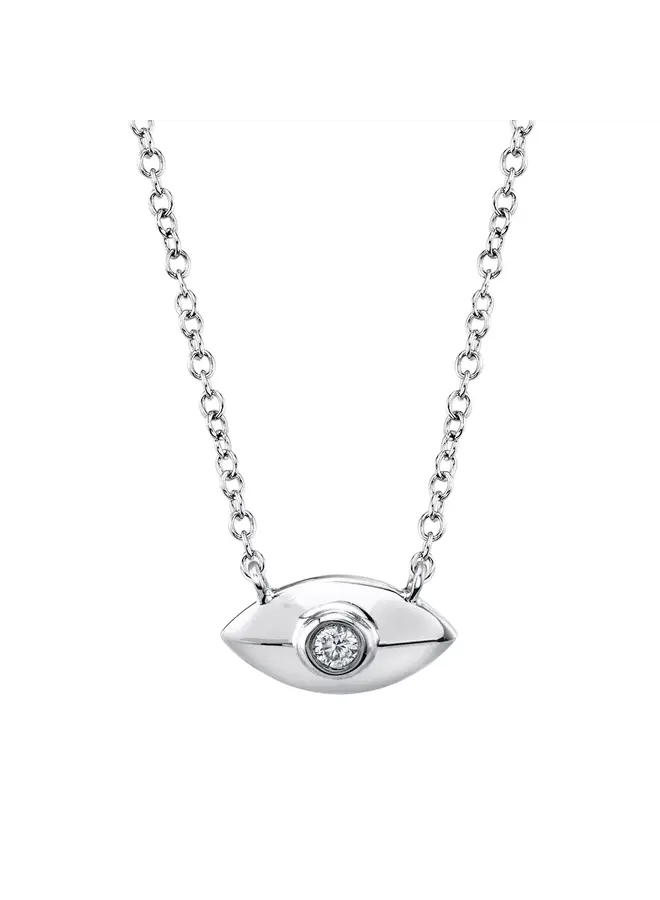 14K White Gold/Diamond Evil Eye Necklace (.03ct)