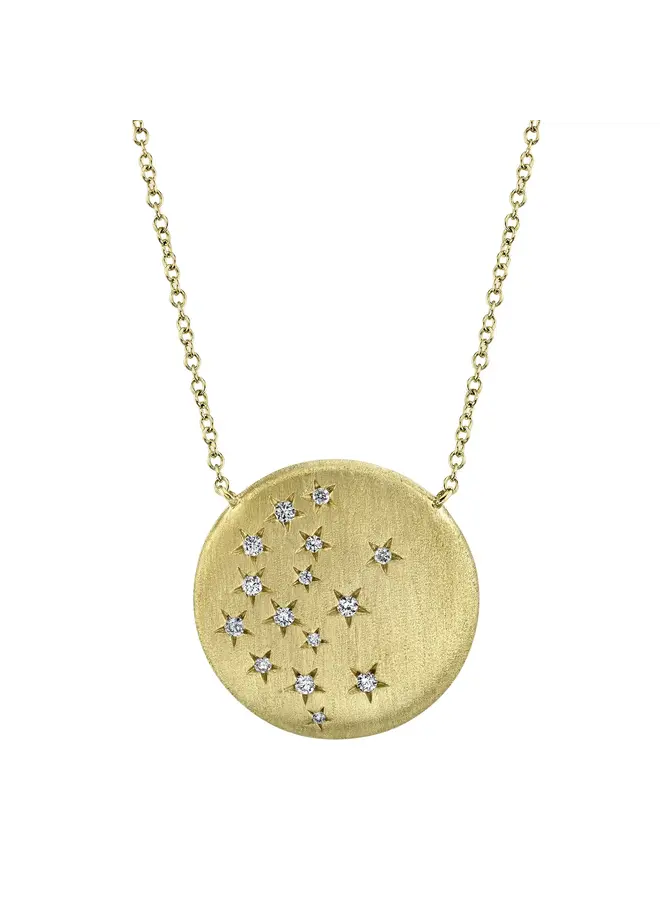 14K Yellow Gold/Diamond Star Matte Necklace
