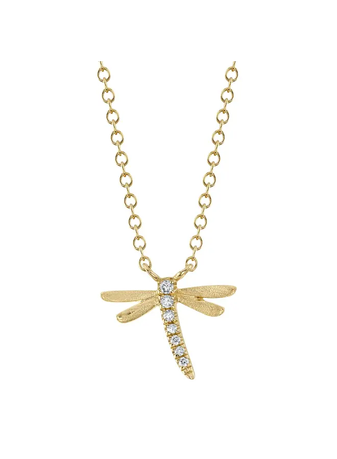 14K Yellow Gold/Diamond Dragonfly Matte Necklace