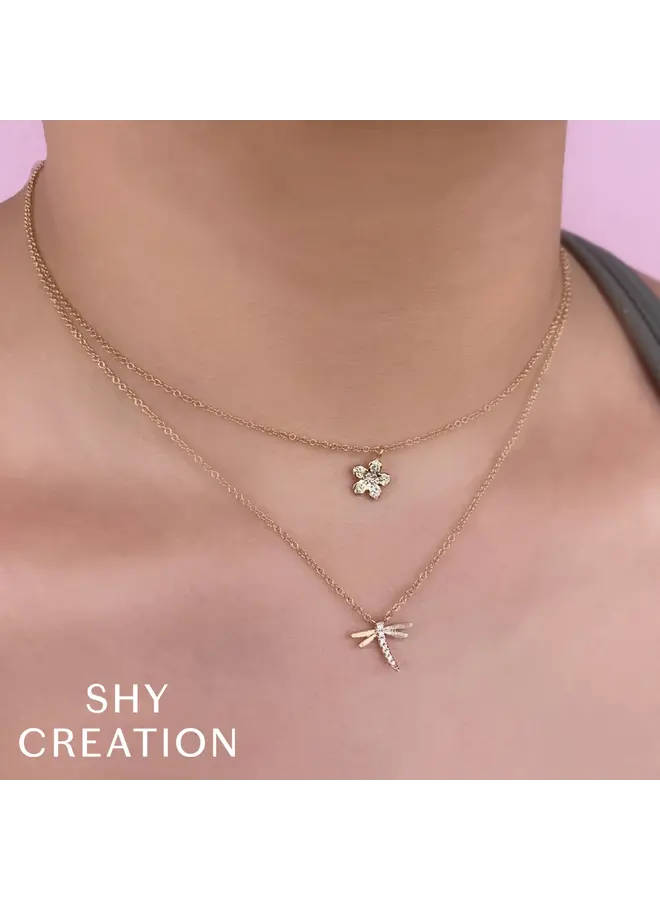 14K Yellow Gold/Diamond Dragonfly Matte Necklace