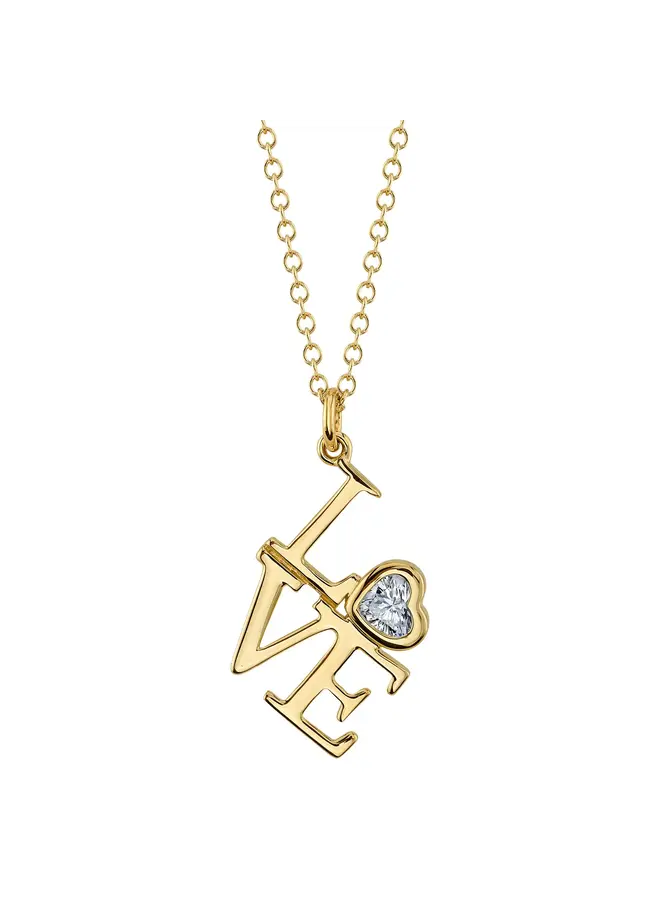 14K Yellow Gold/Diamond Heart Bezel LOVE Necklace