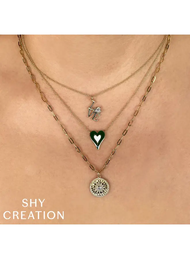 14K Yellow Gold/Diamond Heart Bezel LOVE Necklace