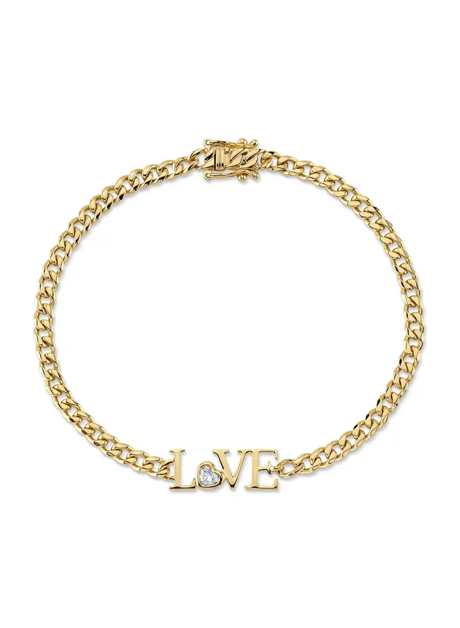14K Yellow Gold/Diamond Heart Bezel LOVE Bracelet (.13ct)