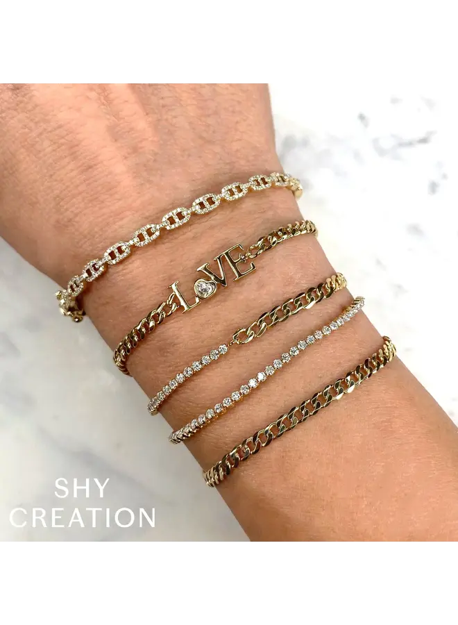 14K Yellow Gold/Diamond Heart Bezel LOVE Bracelet (.13ct)