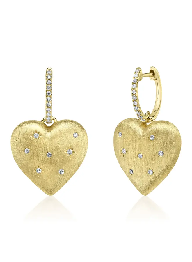14K Yellow Gold/Diamond Heart Star Matte Earring (.26ct)