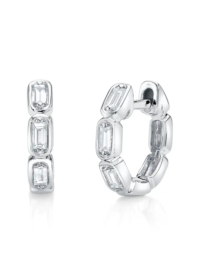 14K White Gold/Diamond Baguette Huggie Earring