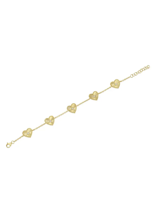 14K Yellow Gold Diamond Bezel Ribbed Heart Bracelet (.10ct)