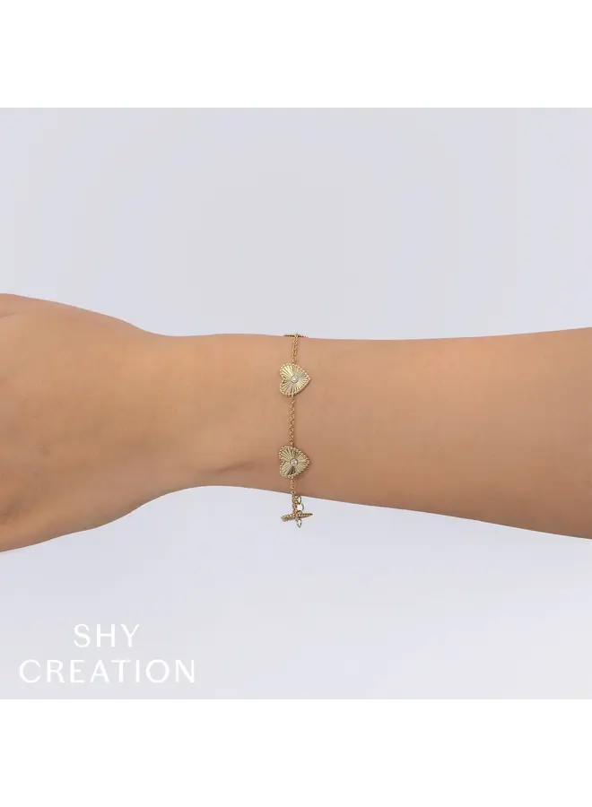 14K Yellow Gold Diamond Bezel Ribbed Heart Bracelet (.10ct)