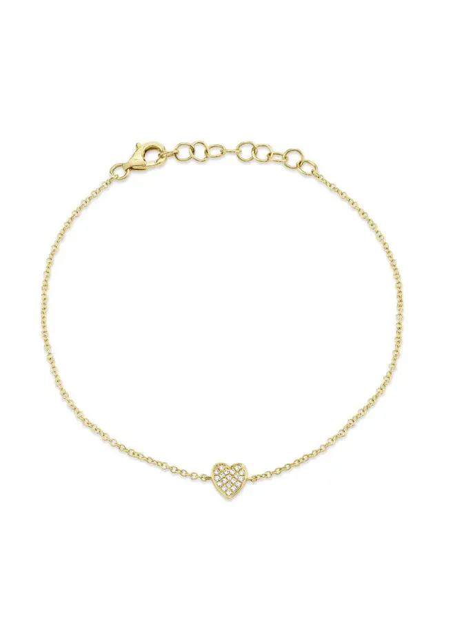 14K Yellow Gold and Diamond Pave Heart Bracelet (.04ct)