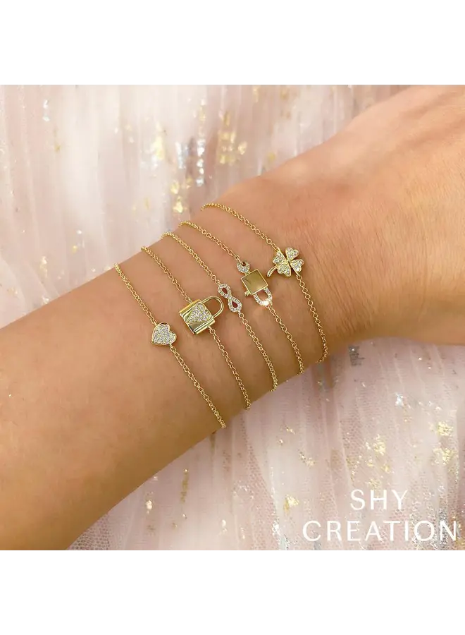 14K Yellow Gold and Diamond Pave Heart Bracelet (.04ct)